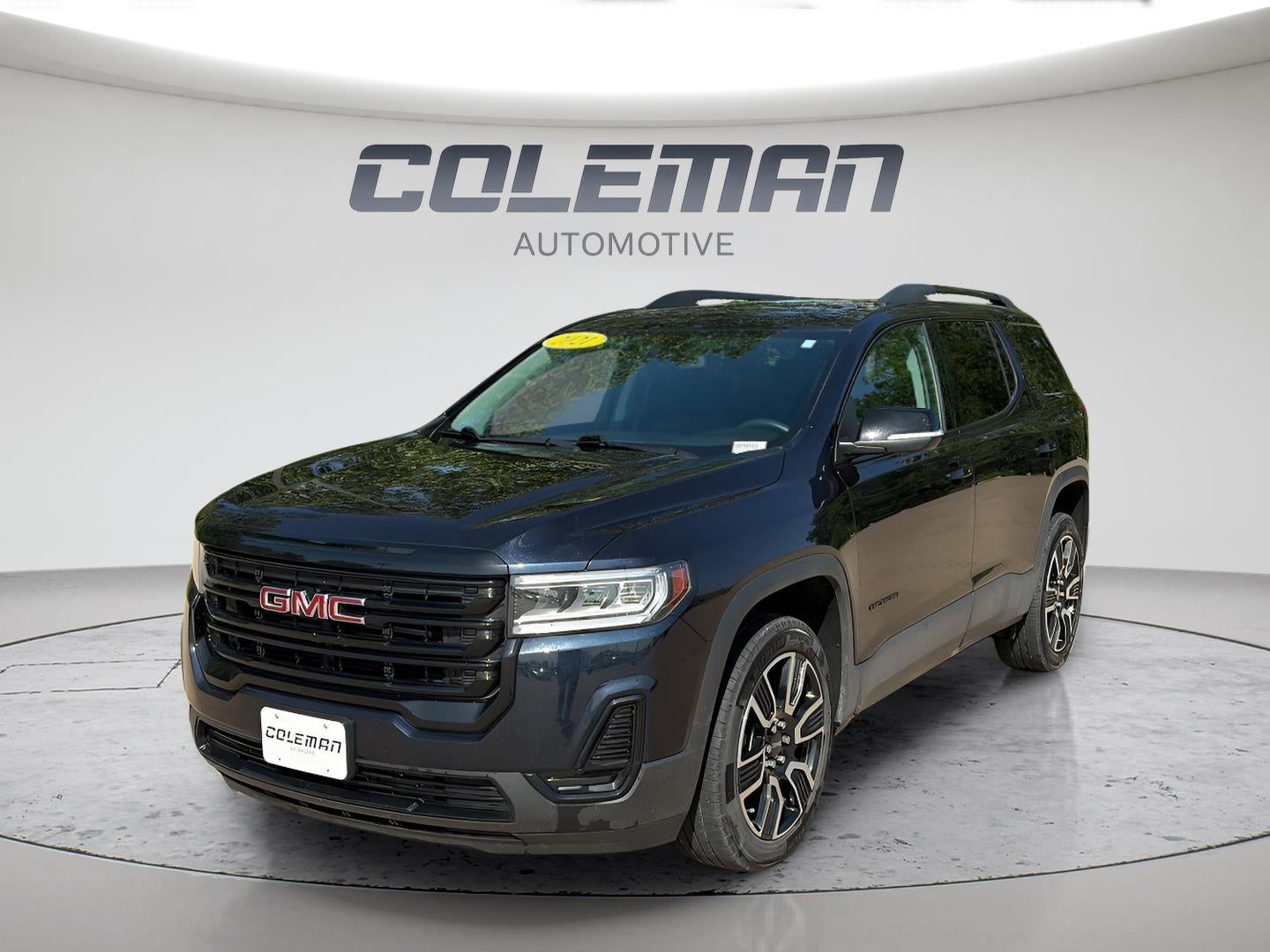 2021 GMC Acadia FWD SLE in Midnight Blue Metallic — front three-quarter view